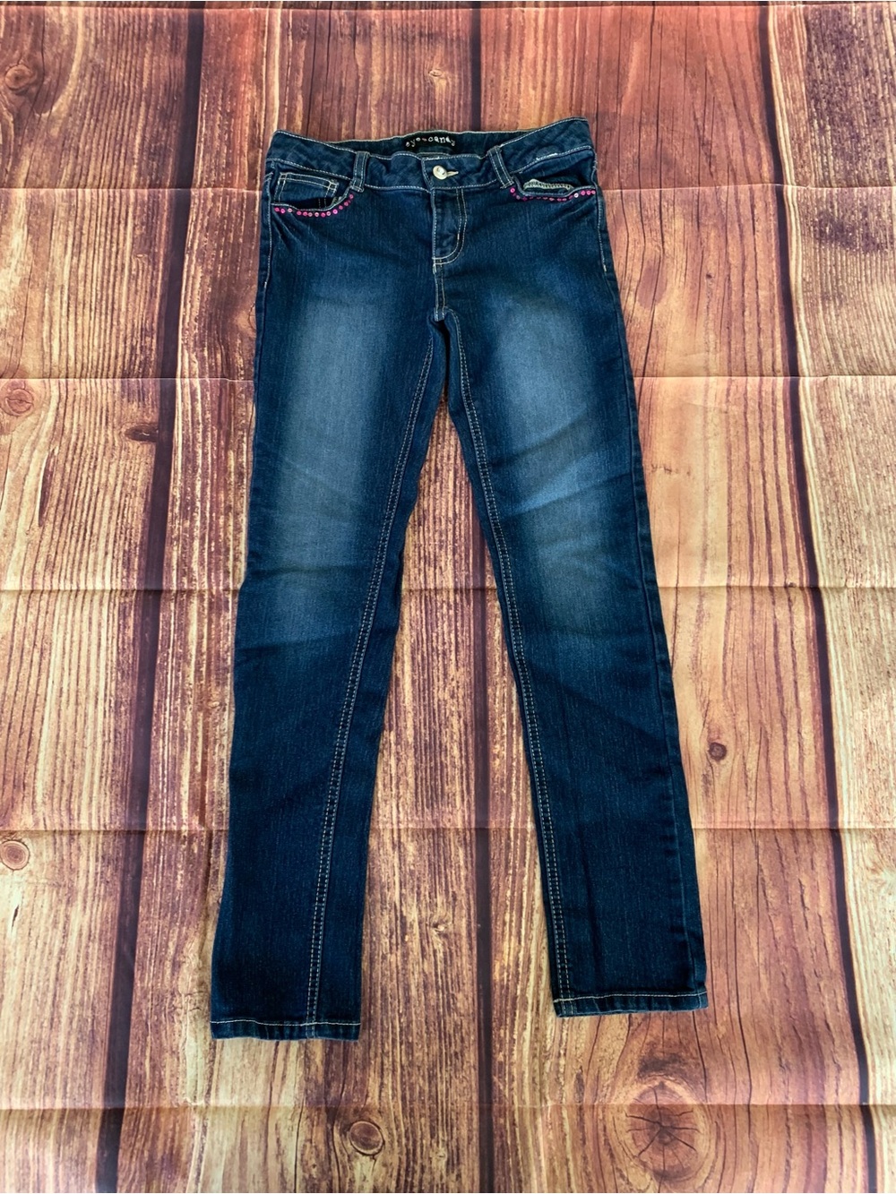 Eye Candy Girl's Adjustable Waist Pink Rhinestone Stretch Blue Skinny Jeans 12